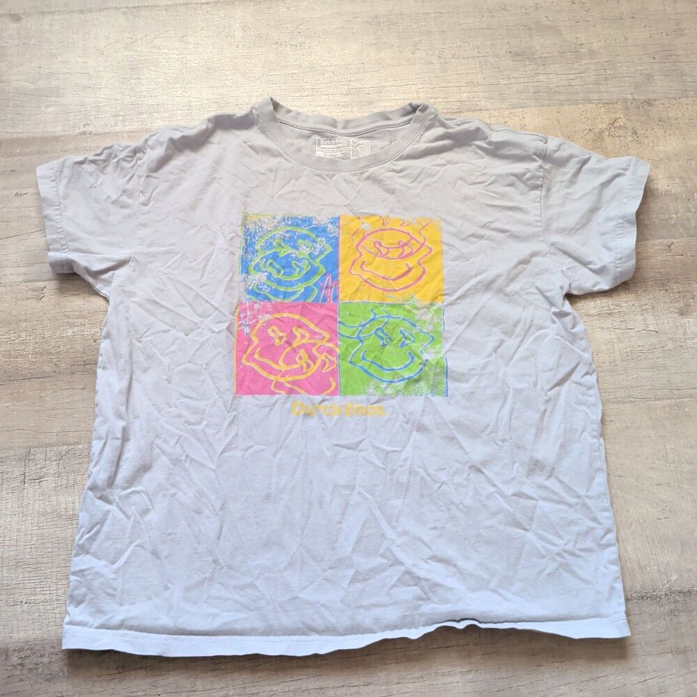 Dutch Bros Shirt Mens XL Gray 4 Photo Graphic Short Sleeve 100% Cotton Adult